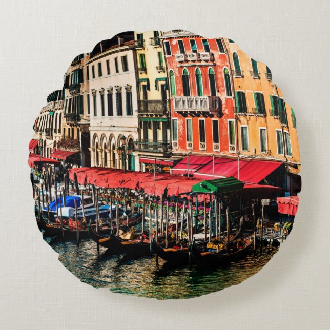 Cojín Redondo Hermosas vistas de la calle acuática y de los edif (Anverso)