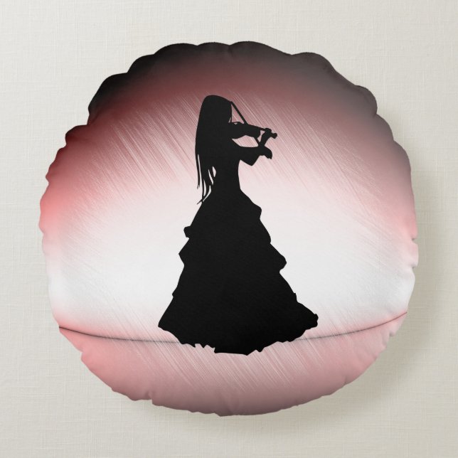 Cojín Redondo Hermoso Chica gitano toca violín (Anverso)