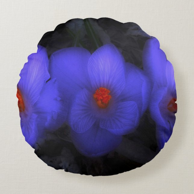 Cojín Redondo Hermoso cromo azul morado florece (Anverso)