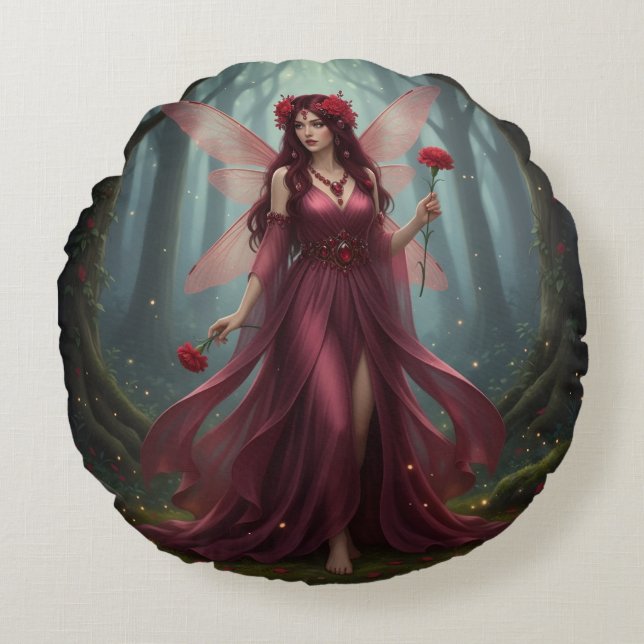 Cojín Redondo Hermoso Fairy de Garnet en Enero (Anverso)