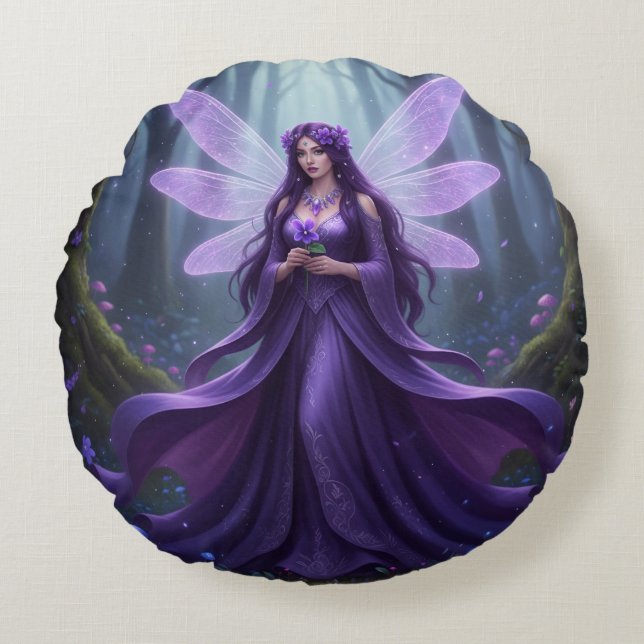 Cojín Redondo Hermoso Febrero Amethyst Fairy (Anverso)