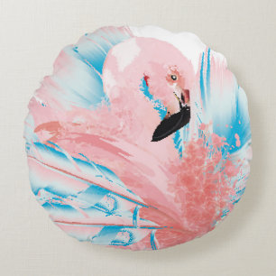 Cojín Redondo Hermoso ilustracion con flamingo rosa dibujado y