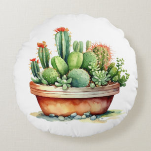 Cojín Redondo hermoso lindo cactus de impresión verde