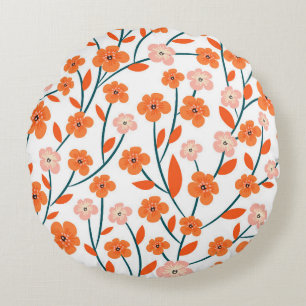 Cojín Redondo Hermoso naranja y flores pastel sin costura