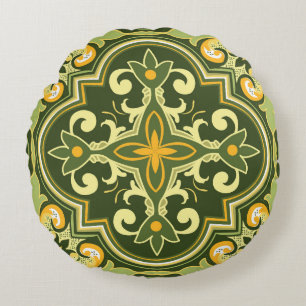 Cojín Redondo 💚 💛 Hermoso olivo y azulejos amarillos