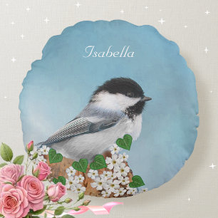 Cojín Redondo Hermoso Pajarito & Flores Personalizado