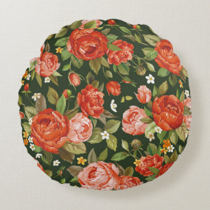 Cojín Redondo Hermoso patrón de flores peony sin costura