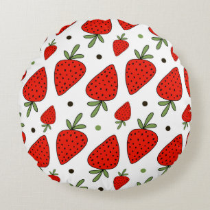 Cojín Redondo Hermoso patrón de fresas rojas sin fisuras