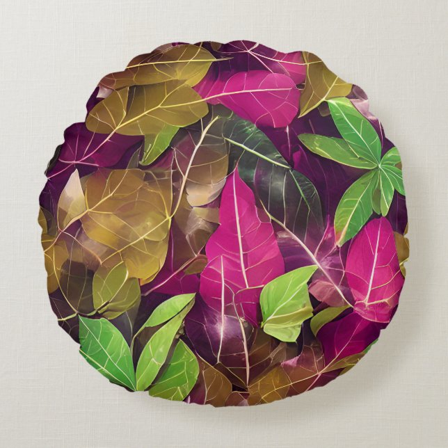 Cojín Redondo Hermoso patrón de hojas otoño (Anverso)