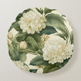 Cojín Redondo Hermoso patrón floral blanco clásico