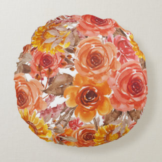 Cojín Redondo Hermoso Patrón Floral Con Hojas De Otoño Luminosas
