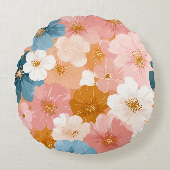 Cojín Redondo Hermoso patrón floral pastel (Anverso)