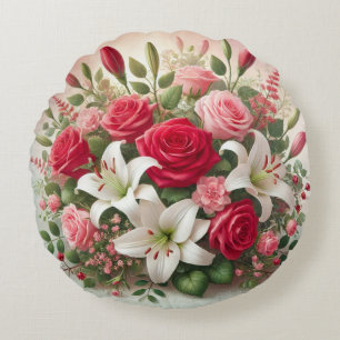 Cojín Redondo Hermoso ramo floral del día de San Valentín