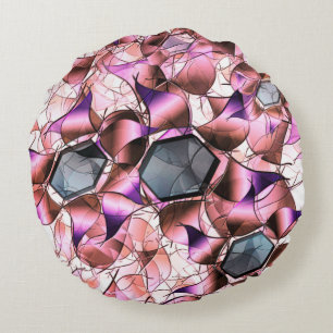 Cojín Redondo Hexagones rodeados de formas petales rosadas