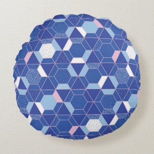 Cojín Redondo Hexagones, triángulos: patrón abstracto geométrico