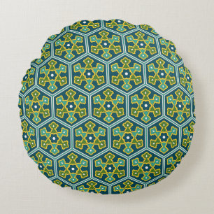 Cojín Redondo Hexágono turco otomano verde azul oriental