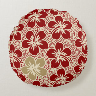 Cojín Redondo Hibisco de la Isla Hawaiano Reversible a Rayas Fin