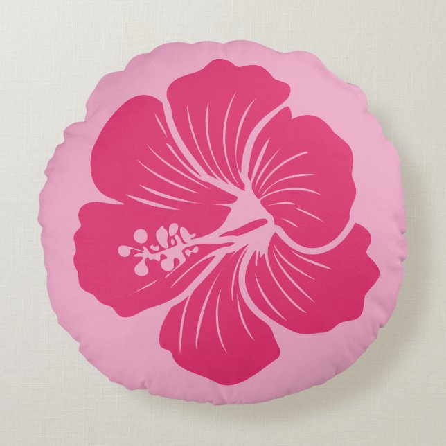 Cojín Redondo Hibiscus Flower Hot Pink Outline Drawing (Anverso)