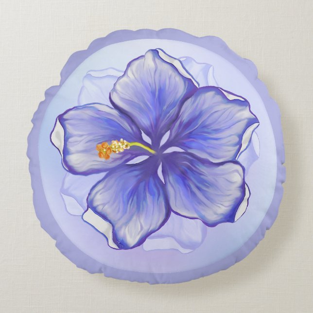 Cojín Redondo Hibiscus & lace BLUE (Anverso)