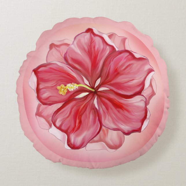 Cojín Redondo Hibiscus & lace RED (Anverso)