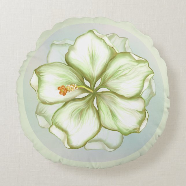 Cojín Redondo Hibiscus & lace WHITE (Anverso)