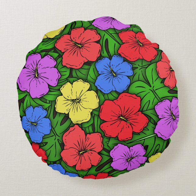Cojín Redondo Hibiscus & Monstera #4 (Reverso)