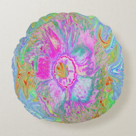 Cojín Redondo Hibiscus psicodélico de rosa caliente y ultraviole