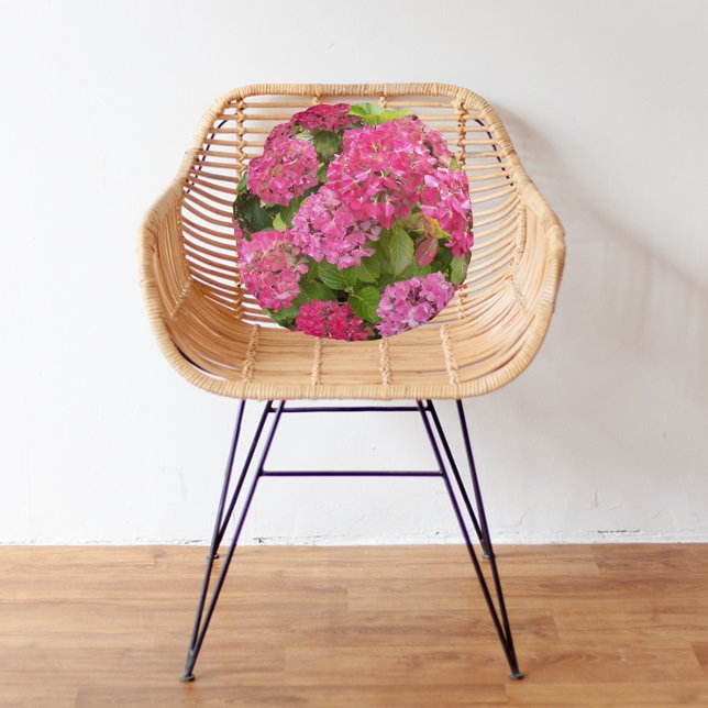 Cojín Redondo Hidrangea rosa Blooms Floral (In Situ Chair 1)