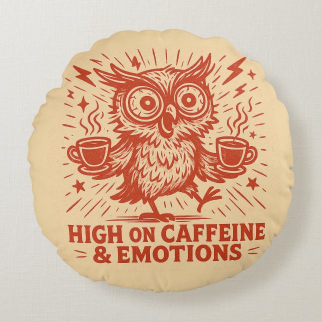 Cojín Redondo High on Caffeine & Emotions (Anverso)