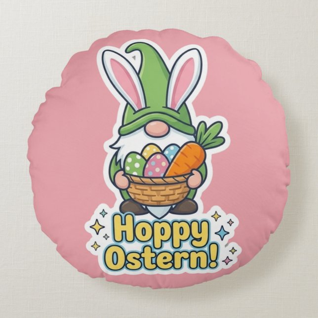 Cojín Redondo High-quality "Hoppy Easter" gnome illustration (Anverso)