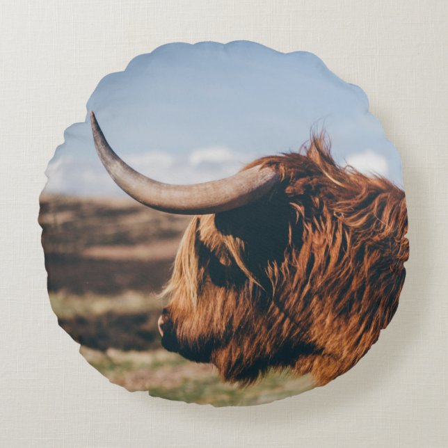COJÍN REDONDO HIGHLAND COW (Anverso)