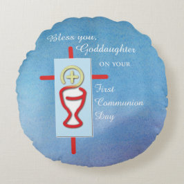 Cojín Redondo Hija, Primera Santa Comunión, Turquesa