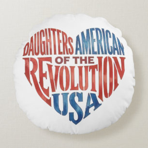Cojín Redondo Hijas de la Revolución Americana Corazón EEUU