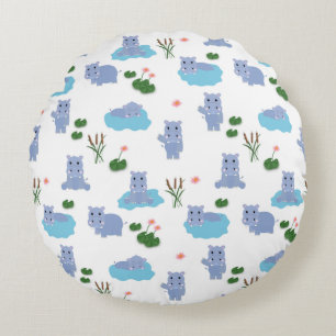 Cojín Redondo Hipopótamo Lindo Patrón Dormitorio Infantil