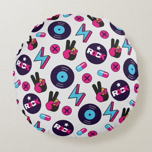 Cojín Redondo Hippie de Rockin': Patrón de venado de vinilo (Anverso)