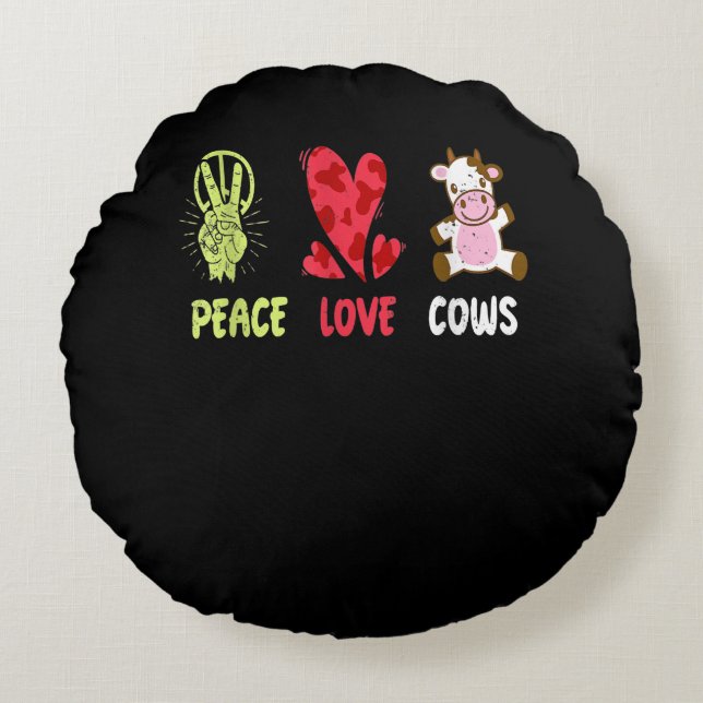Cojín Redondo Hippie Farmer Cow Idea|Gracioso regalo para amante (Anverso)