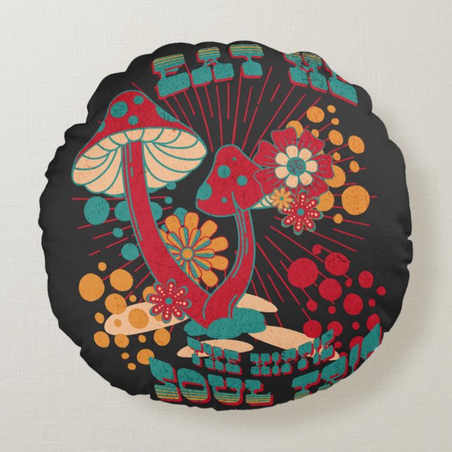 Cojín Redondo Hippie Soul Viaje Verano Vintage (Anverso)