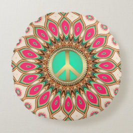 Cojín Redondo Hippy Groovy Love & Peace Sunflower