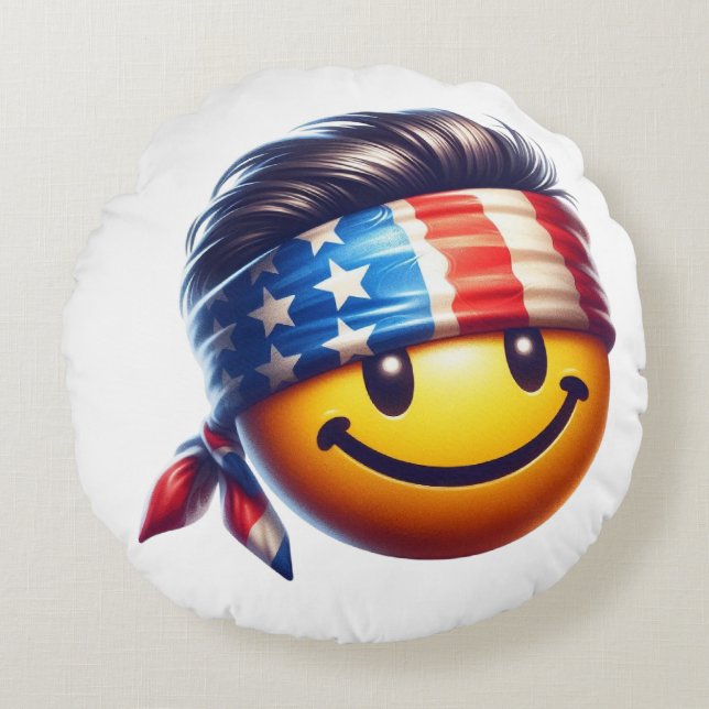 Cojín Redondo Hippy Smiley Face (Anverso)