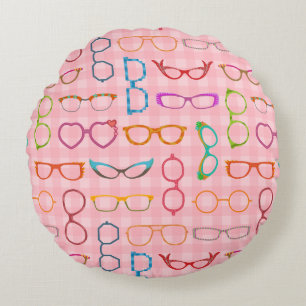 Cojín Redondo Hipster retro moderno con Gingham rosa