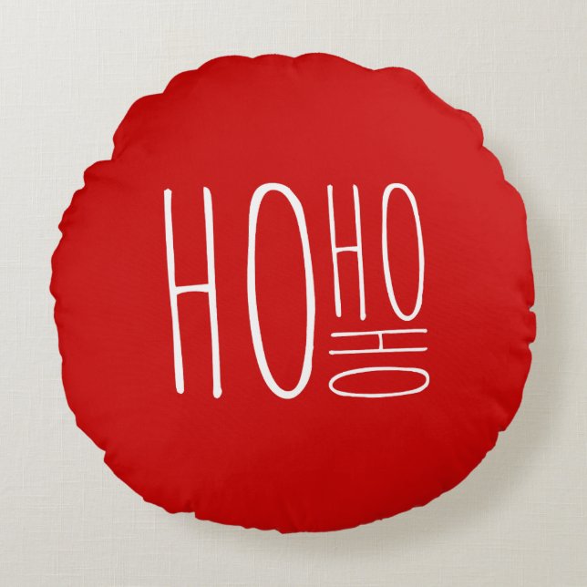 Cojín Redondo HO HO HO Feliz Navidad Estilo Granja Chic (Anverso)