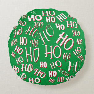 Cojín Redondo HO HO HO patrón de texto de Navidad blanco verde r