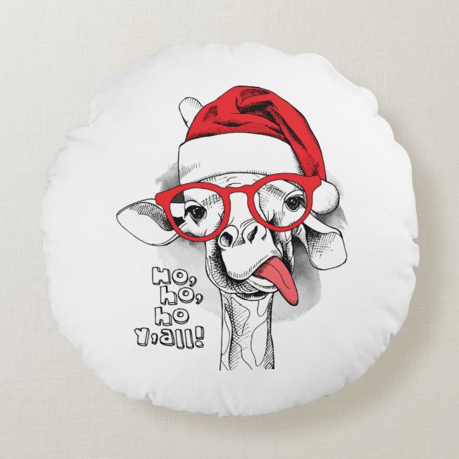 Cojín Redondo Ho Ho Y'all Giraffe (Anverso)