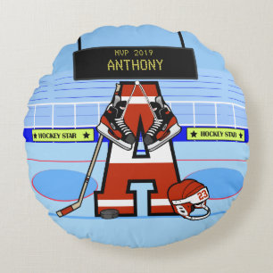 Cojín Redondo Hockey sobre hielo inicial personalizado