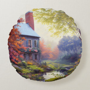 Cojín Redondo Hogares/arroyos/bosques/pintura