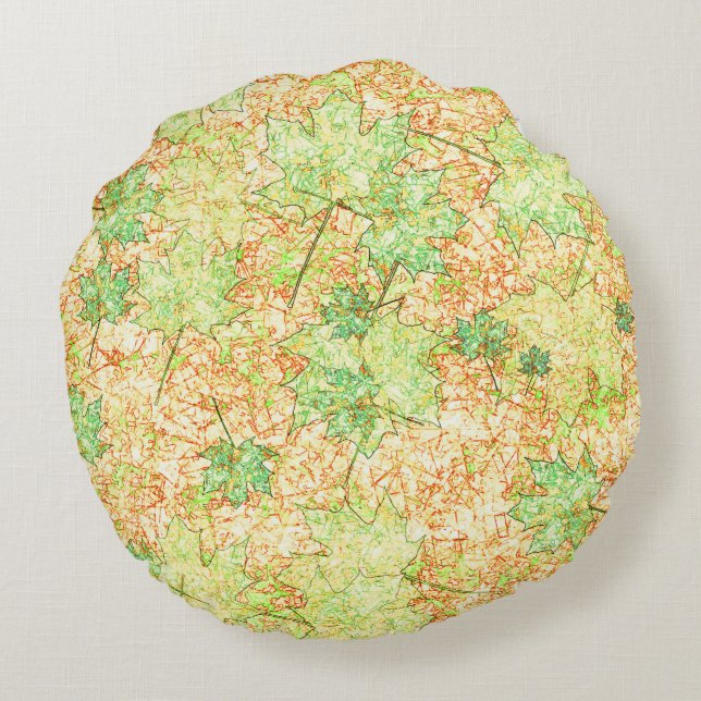 Cojín Redondo Hoja de accionamiento abstracta en suelo rayado, e (Reverso)