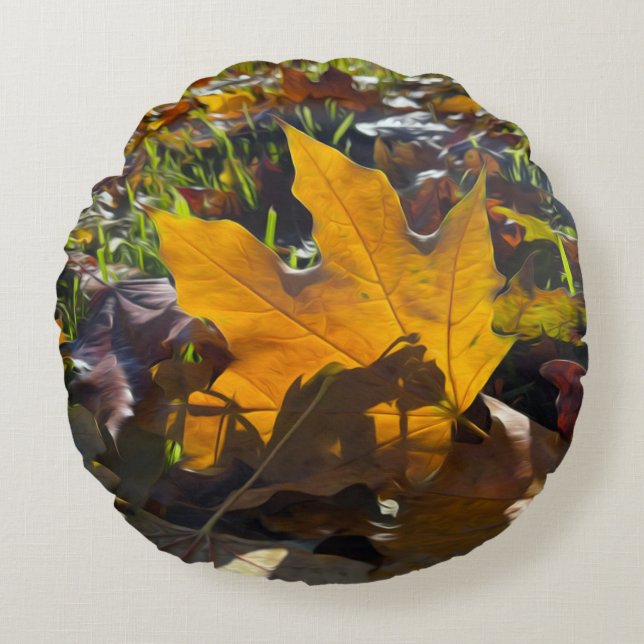 Cojín Redondo Hoja de otoño al sol (Anverso)