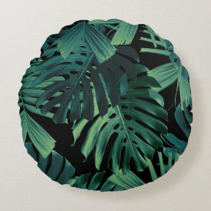 Cojín Redondo Hoja Nocturna de Jungla Tropical Monstera 1