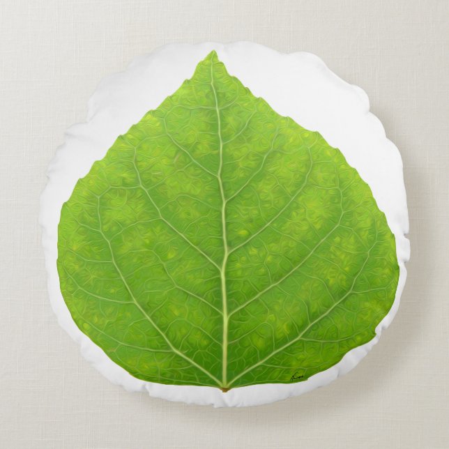 Cojín Redondo Hoja verde de lápiz #11 (Anverso)