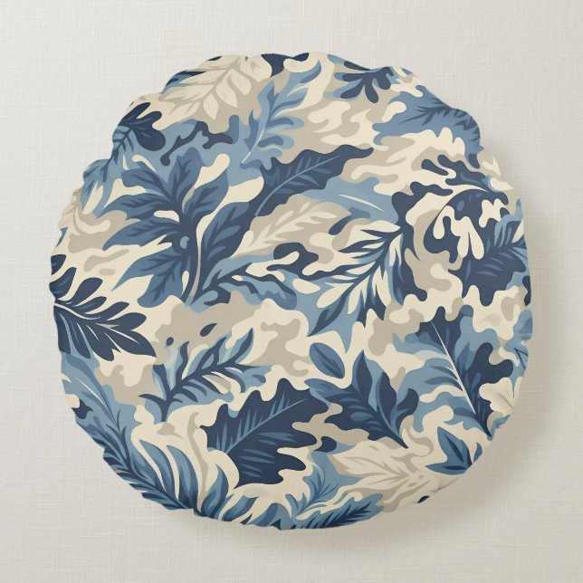 Cojín Redondo Hojas abstractas de camuflaje (Anverso)